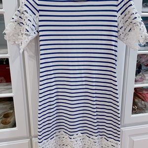 Beautiful white lace blue striped dress